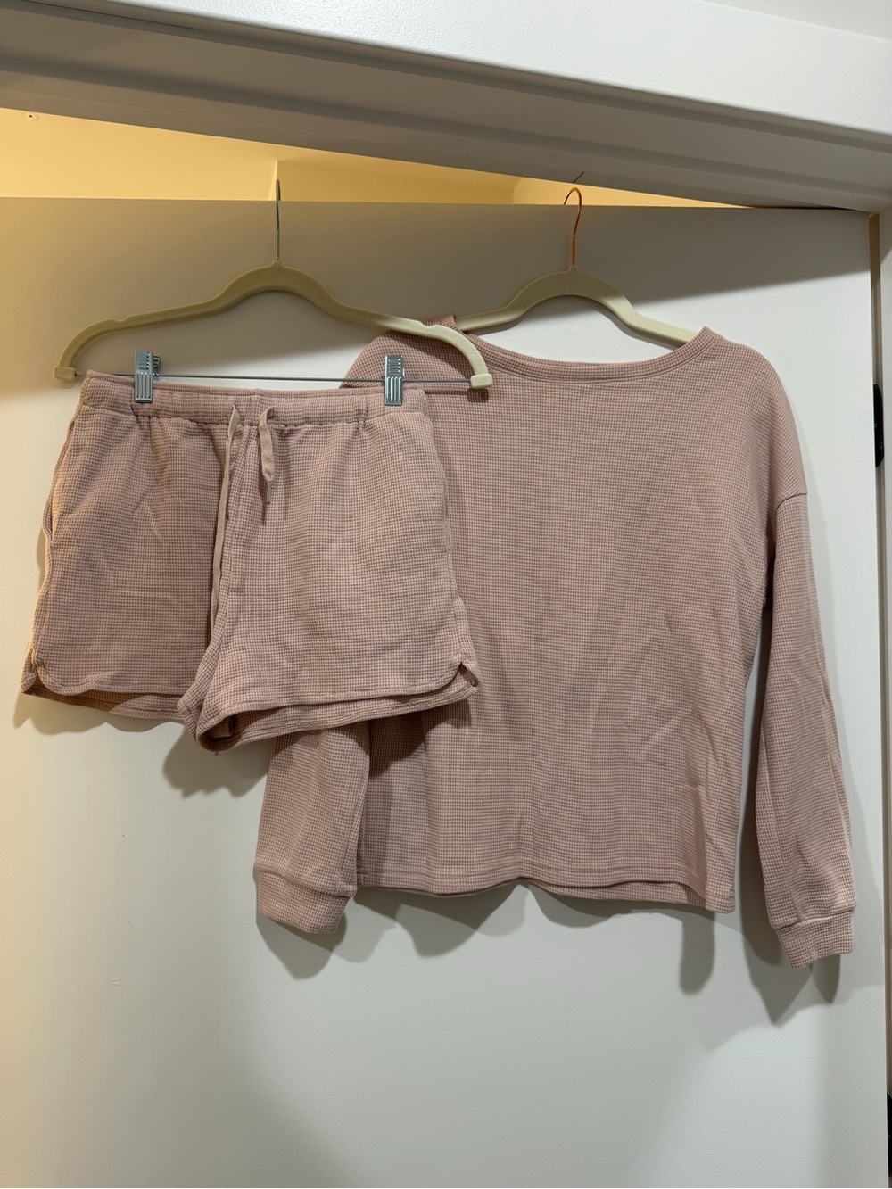 Cozy Ribbed Long-Sleeve Top & Shorts Set - Blush